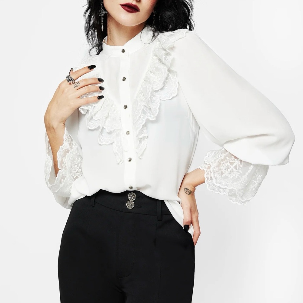 Disturbia Constance Lace Frill Button Up Blouse